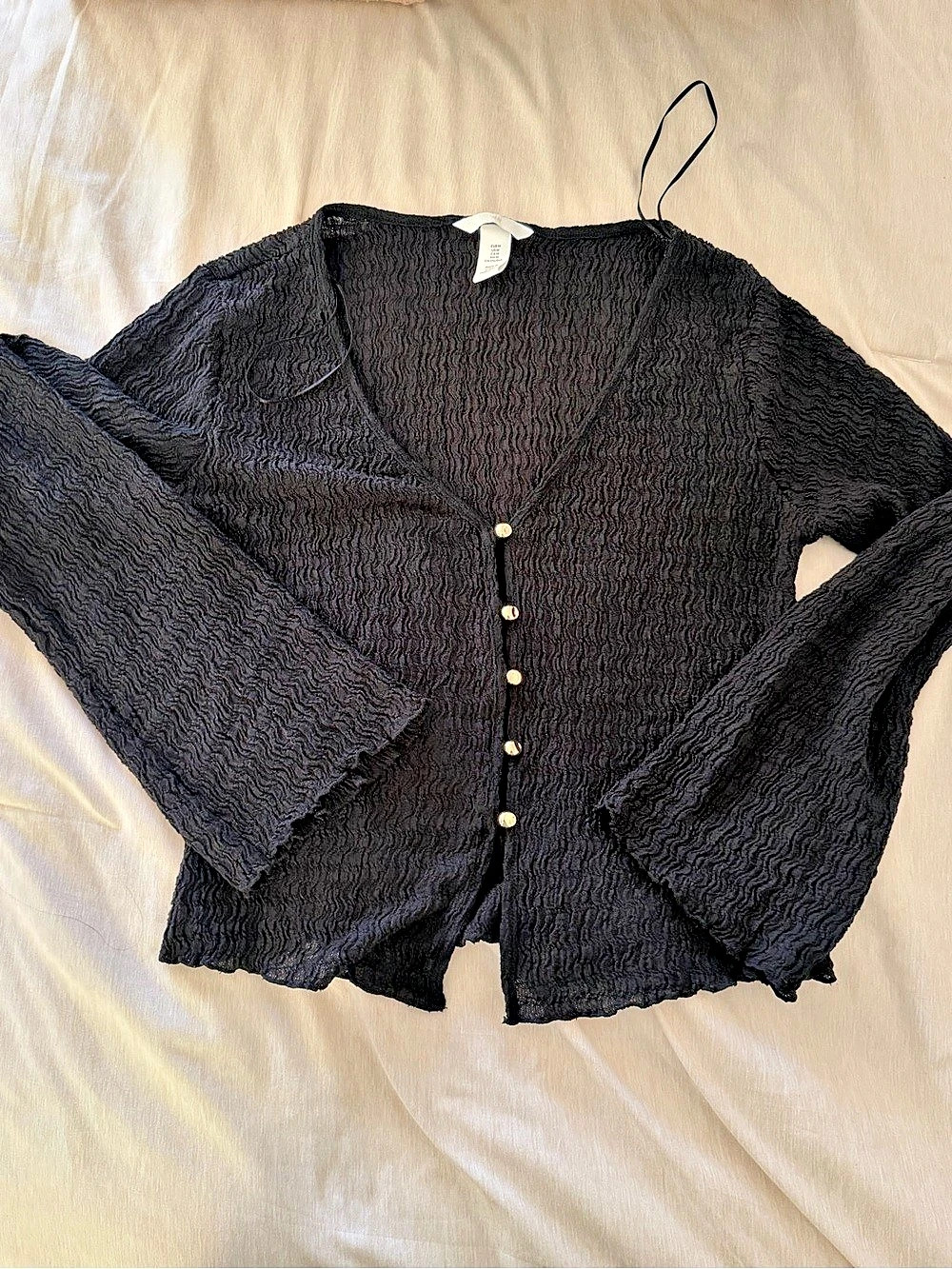 H&Medium Textured Button-Front Cardigan Black Medium
